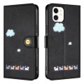 For iPhone 11 Cartoon Cats Leather Phone Case(Black)