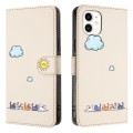 For iPhone 11 Cartoon Cats Leather Phone Case(Beige White)