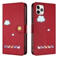 For iPhone 11 Pro Cartoon Cats Leather Phone Case(Red)