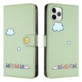 For iPhone 11 Pro Cartoon Cats Leather Phone Case(Green)