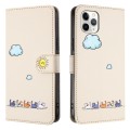 For iPhone 11 Pro Cartoon Cats Leather Phone Case(Beige White)