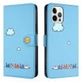 For iPhone 12 / 12 Pro Cartoon Cats Leather Phone Case(Blue)