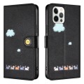 For iPhone 12 / 12 Pro Cartoon Cats Leather Phone Case(Black)