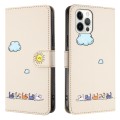 For iPhone 12 / 12 Pro Cartoon Cats Leather Phone Case(Beige White)