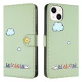 For iPhone 13 mini Cartoon Cats Leather Phone Case(Green)