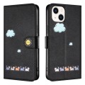 For iPhone 13 mini Cartoon Cats Leather Phone Case(Black)