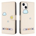 For iPhone 13 mini Cartoon Cats Leather Phone Case(Beige White)