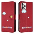 For iPhone 13 Pro Cartoon Cats Leather Phone Case(Red)