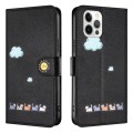 For iPhone 13 Pro Max Cartoon Cats Leather Phone Case(Black)