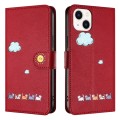 For iPhone 14 / 13 Cartoon Cats Leather Phone Case(Red)