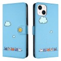 For iPhone 14 Plus Cartoon Cats Leather Phone Case(Blue)