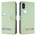 For iPhone XS / X Cartoon Cats Leather Phone Case(Green)