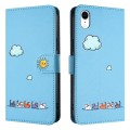 For iPhone XR Cartoon Cats Leather Phone Case(Blue)