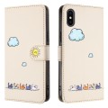 For iPhone XS Max Cartoon Cats Leather Phone Case(Beige White)