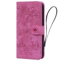 For Samsung Galaxy A15 Cartoon Sakura Cat Embossed Leather Phone Case(Rose Red)