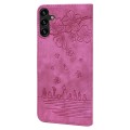 For Samsung Galaxy A15 Cartoon Sakura Cat Embossed Leather Phone Case(Rose Red)