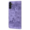 For Samsung Galaxy A15 Cartoon Sakura Cat Embossed Leather Phone Case(Purple)