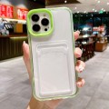 For iPhone 15 360 Clear PC Hybrid  TPU Phone Case with Card Slot(Green)