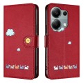 For Xiaomi Redmi Note 13 Pro 4G Cartoon Cats Leather Phone Case(Red)