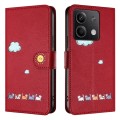 For Xiaomi Redmi Note 13 4G Cartoon Cats Leather Phone Case(Red)