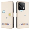 For Xiaomi Redmi Note 13 4G Cartoon Cats Leather Phone Case(Beige White)