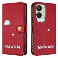 For Xiaomi Redmi 13C 4G / 5G Cartoon Cats Leather Phone Case(Red)