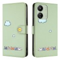 For Xiaomi Redmi 13C 4G / 5G Cartoon Cats Leather Phone Case(Green)