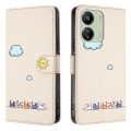 For Xiaomi Redmi 13C 4G / 5G Cartoon Cats Leather Phone Case(Beige White)