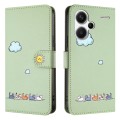 For Xiaomi Redmi Note 13 Pro+ Cartoon Cats Leather Phone Case(Green)