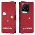 For Xiaomi 13T Cartoon Cats Leather Phone Case(Red)