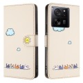 For Xiaomi 13T Cartoon Cats Leather Phone Case(Beige White)