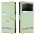 For Xiaomi Poco X6 Pro Cartoon Cats Leather Phone Case(Green)