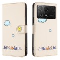 For Xiaomi Poco X6 Pro Cartoon Cats Leather Phone Case(Beige White)