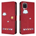 For Samsung Galaxy A12 Cartoon Cats Leather Phone Case(Red)