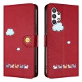 For Samsung Galaxy A32 5G Cartoon Cats Leather Phone Case(Red)