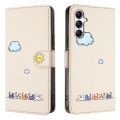 For Samsung Galaxy A34 Cartoon Cats Leather Phone Case(Beige White)