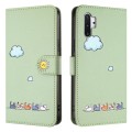 For Samsung Galaxy Note10+ Cartoon Cats Leather Phone Case(Green)