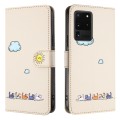 For Samsung Galaxy S20 Ultra Cartoon Cats Leather Phone Case(Beige White)