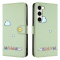 For Samsung Galaxy S23+ 5G Cartoon Cats Leather Phone Case(Green)