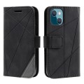 For iPhone 15 Plus Skin Feel Splicing Leather Phone Case(Black)