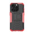 For iPhone 15 Pro Tire Texture TPU + PC Phone Case with Holder(Red)