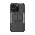 For iPhone 15 Pro Tire Texture TPU + PC Phone Case with Holder(Black)
