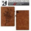 For Samsung Galaxy Tab A9 Peony Butterfly Embossed Leather Smart Tablet Case(Brown)