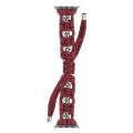 For Apple Watch SE 2022 44mm Silk Silver Beads Braided Watch Band(Wine Red)