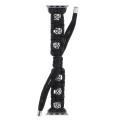 For Apple Watch Series 3 42mm Silk Silver Beads Braided Watch Band(Black)