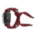 For Apple Watch Series 2 38mm Silk Silver Beads Braided Watch Band(Wine Red)