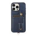For iPhone 15 Pro Max 01 RFID Card Bag Cowhide Texture PU Phone Case(Blue)