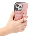 For iPhone 15 Pro Max 01 RFID Card Bag Cowhide Texture PU Phone Case(Pink)