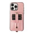 For iPhone 15 Pro Max 02 RFID Card Bag Cowhide Texture PU Phone Case(Pink)