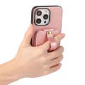 For iPhone 15 Pro Max 02 RFID Card Bag Cowhide Texture PU Phone Case(Pink)